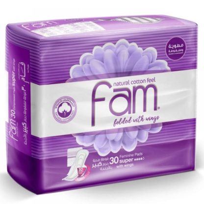 Fam sanitary pads with wings, large size, 30 pads